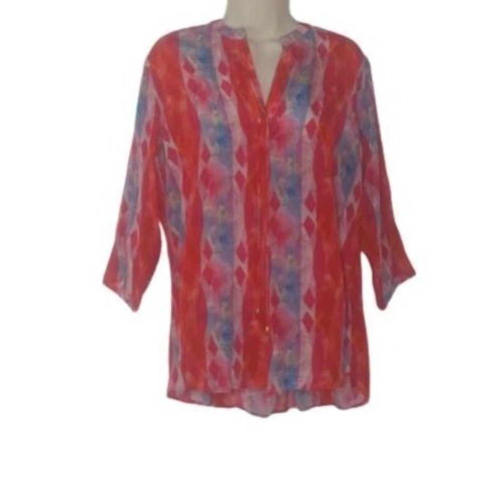 AP.NY Silky Multicolor V Neck Blouse with Tassel
